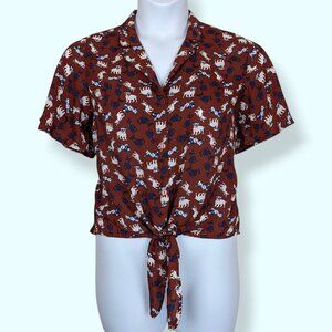 Monteau Dog Print Front Tie Blouse